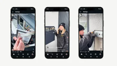 Drei Smartphone Displays mit verschiedenen Motiven. 