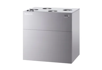 Lüftungsgerät WS 320/WS 470 in Silber vor weißem Hintergrund.