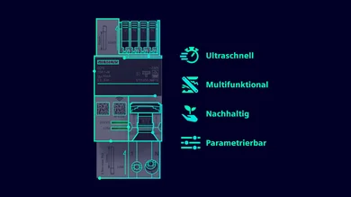 Grafische Darstellung des Produkts. Dunkelblauer Hintergrund.