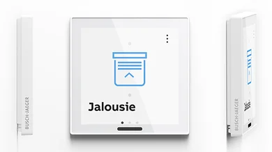 Das Bild zeigt einen weißen Busch-RoomTouch® aus verschiedenen Perspektiven.